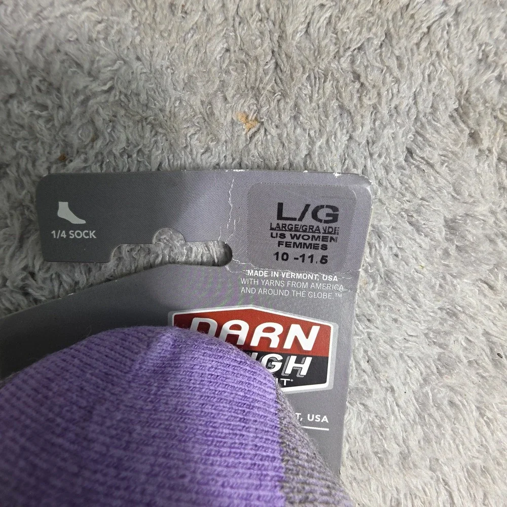 Darn Tough Hike Trek 1/4 Socks Taupe Purple Merino Wool Women Size L NWT